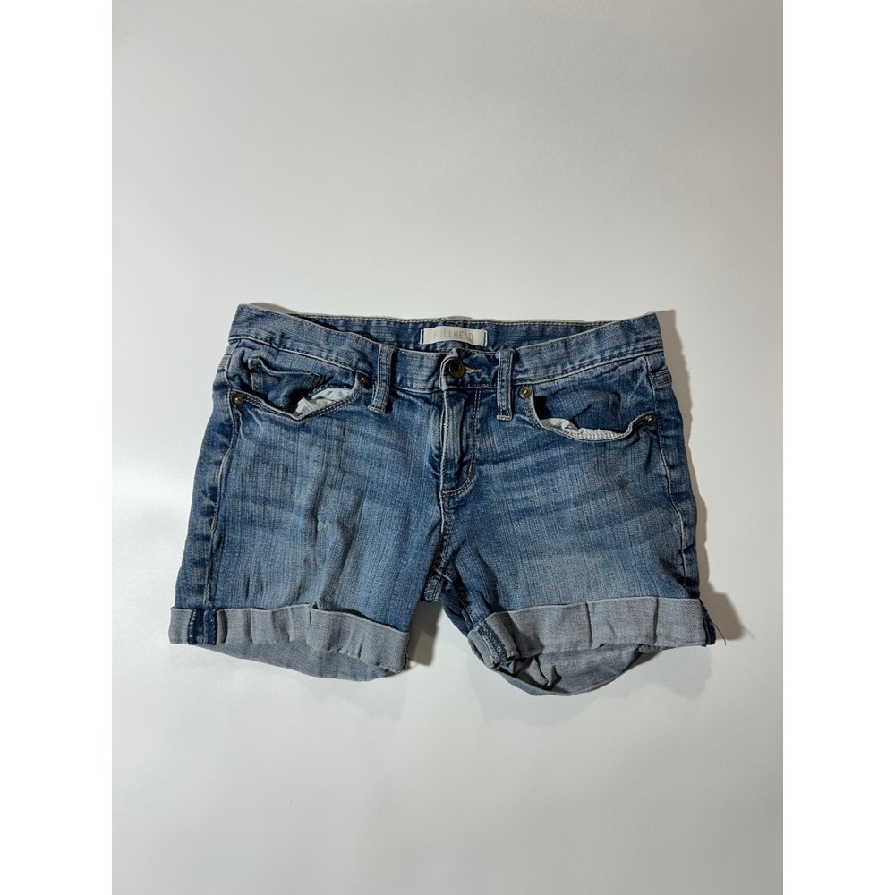 Bullhead Denim Shorts Womens 3 Blue Excellent Cuffed Hem Stretch Jean Mid Rise